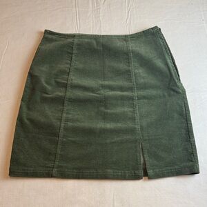 Emory Park Women's Forest Green Corderoy Mini Skirt Side Zip Front Slit Size S